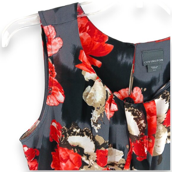 COVINGTON-Women's Ruffle Front Tank Top-Dressy-Black-Red-Work-Casual-Summer - Picture 2 of 15